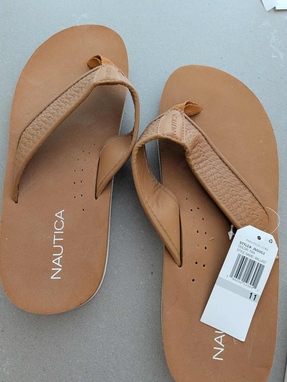 Nautica Mens Tan Leather-Look Flip Flops